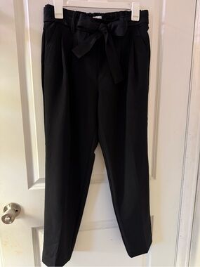 LOFT Black Paperbag Waist Tie-Front Cropped Pants